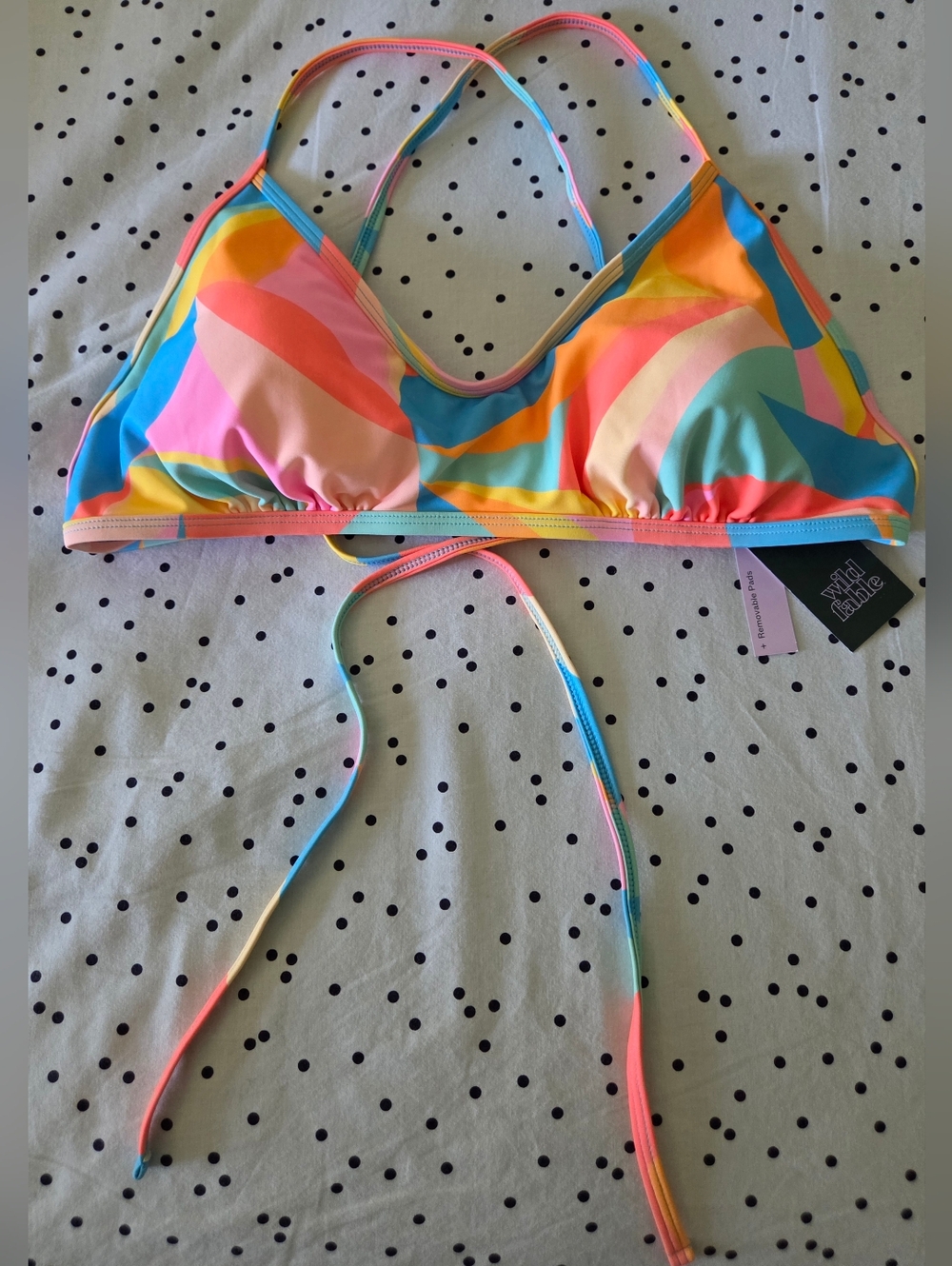 Women’s Wild Fable Geometric Triangle Bikini Top Removable Pads Multicolor XL